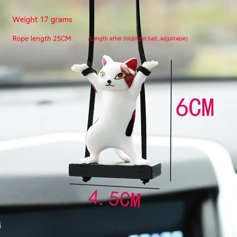 Resin cartoon cat pendant for car interior with adjustable rope in one of five colour options