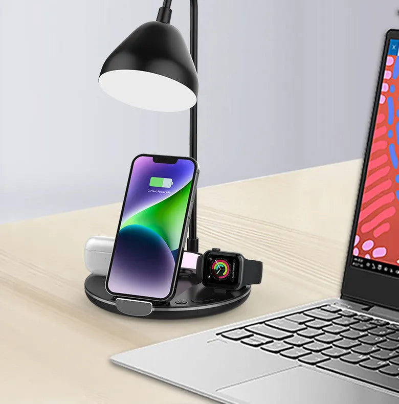 Black magnetic folding wireless charger with phone positioned at angle