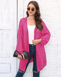 Women's loose acrylic sweater coat in solid colours including army green, black, brown, light grey, and rose red