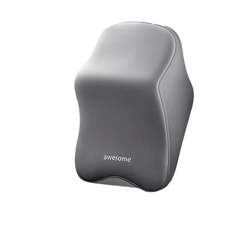 Black memory foam car headrest pillow and lumbar support pillow with removable cotton covers.