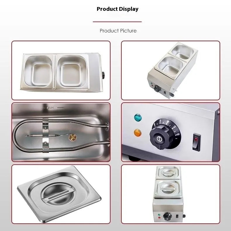 Commercial chocolate melting machine with double pot design and temperature control display