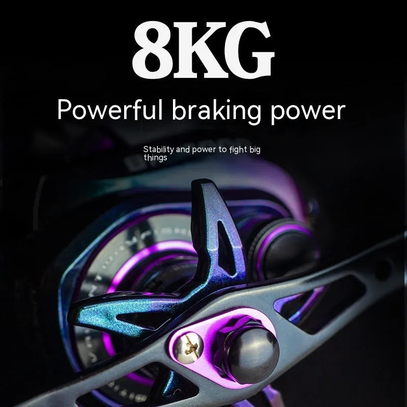 BM2000 model fishing reel with a magnetic brake water drop system, shown in left-hand and right-hand versions.