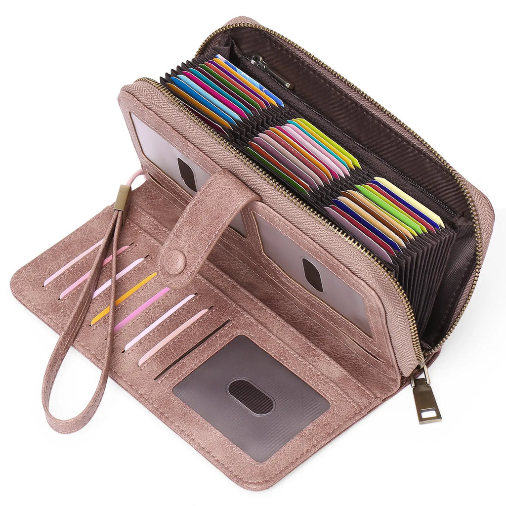 Women's expanding card holder wallet with anti-theft swiping function in multiple colour options