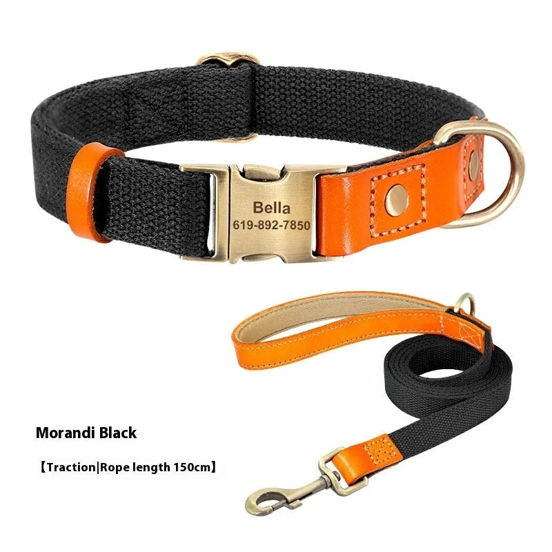 Small dog mohair collar and traction rope set in Mo Landi green with lettering