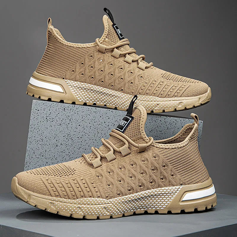 Men's casual mesh shoes in solid colours including army green, khaki, black, white, light grey and dark grey