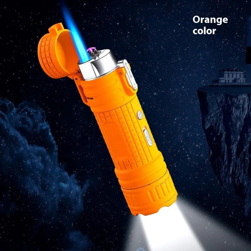 TH727 multi-function metal flashlight lighter in camouflage, red, black, blue or yellow colour.