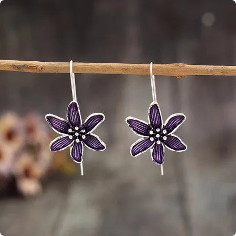 Purple flower-shaped alloy earrings with electroplated finish and elegant design for women