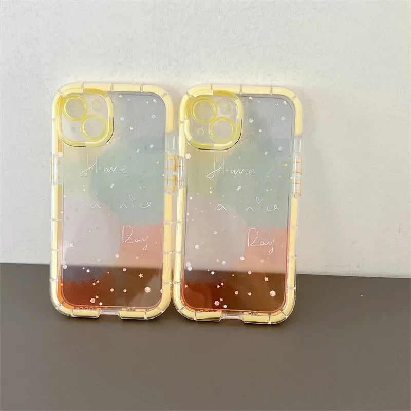 Minimalist yellow-edged silicone phone case for iPhone on a table, showing precise cut-outs for camera and ports.