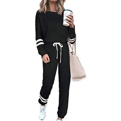 Women's plus size casual suit set with loose-fitting top and trousers in solid colour