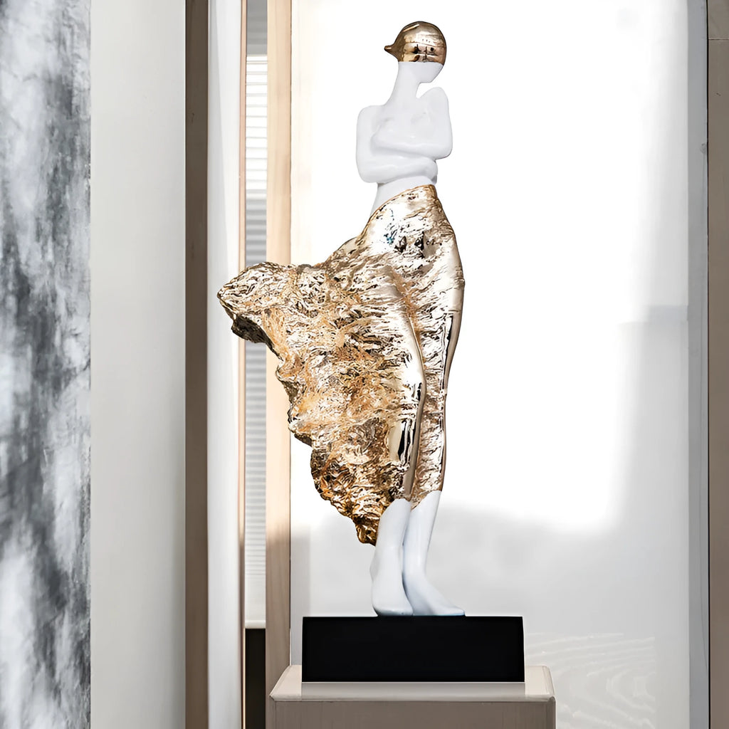 Modern sculptured ornament with luxury beauty characters in rose gold or silver finish, 48cm tall