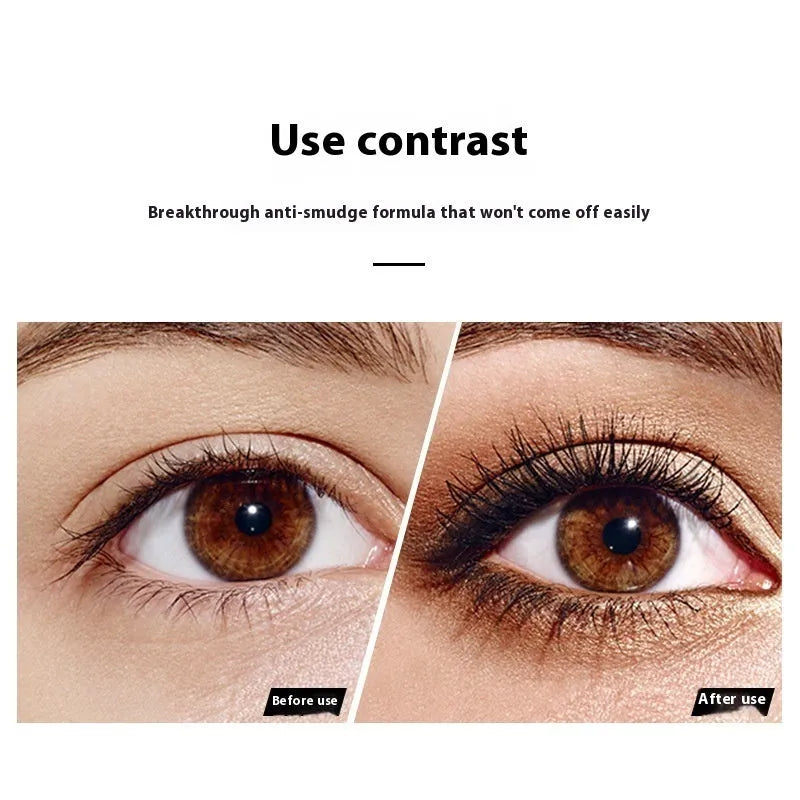 Black 4D long thick curling waterproof mascara tube and wand for volumised lashes.