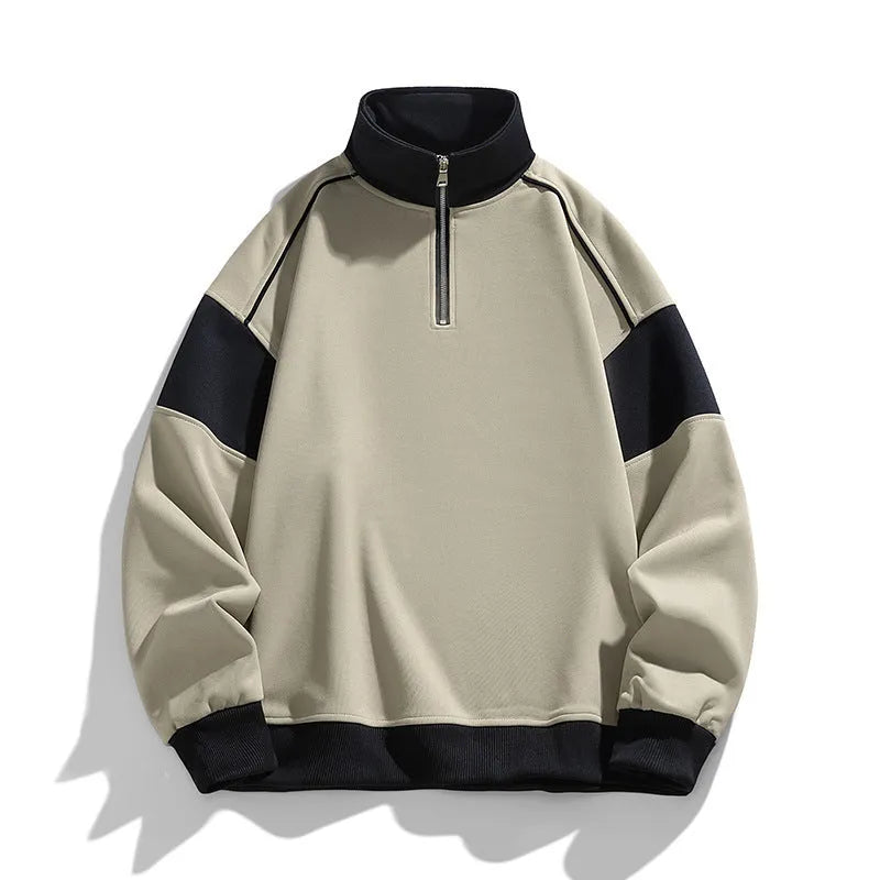 Men's corduroy hooded sweater with drop shoulder design in beige colour showing loose fit
