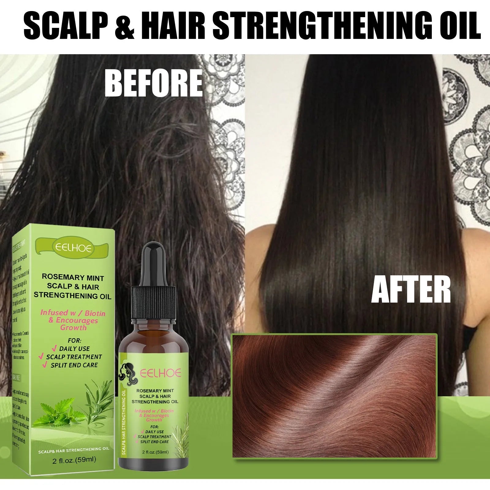 59ml bottle of Rosemary Mint Hair Growth Fluid for scalp massage and hair care