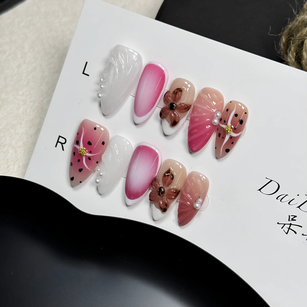 Hand-painted three-dimensional nail beauty patches with embossed candy patterns in almond shape