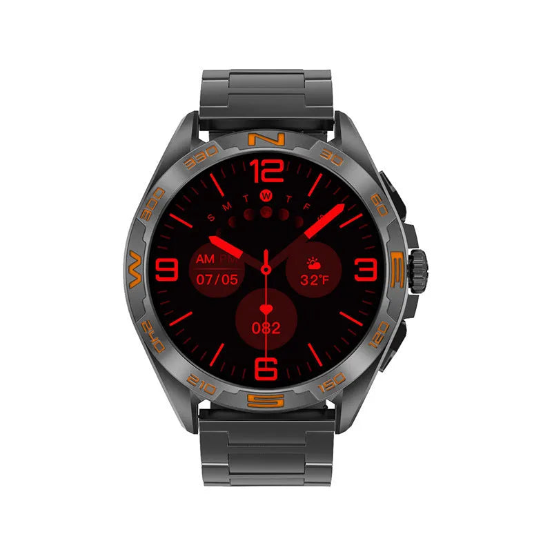 Men's smart watch with health monitoring display showing blood pressure and heart rate readings