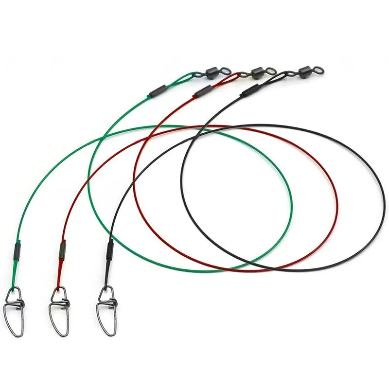Green, black and red anti-bite steel wire fishing double buckle pins measuring 54cm