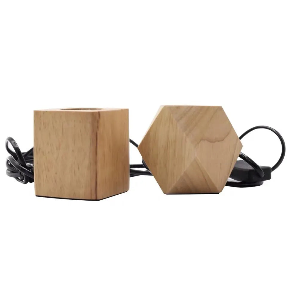 Wooden lamp holder showing square and diamond styles with switch options at 75x80mm dimensions