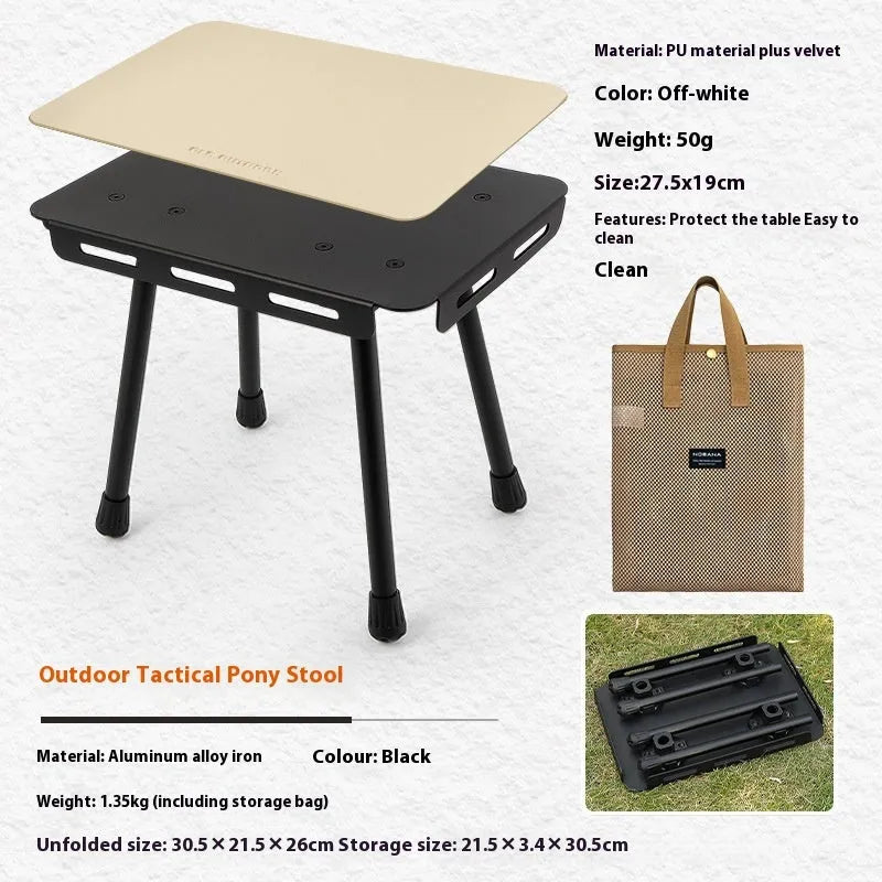 CLS aluminium folding table shown as a camping stool and converted into a raised mini table with retractable legs.