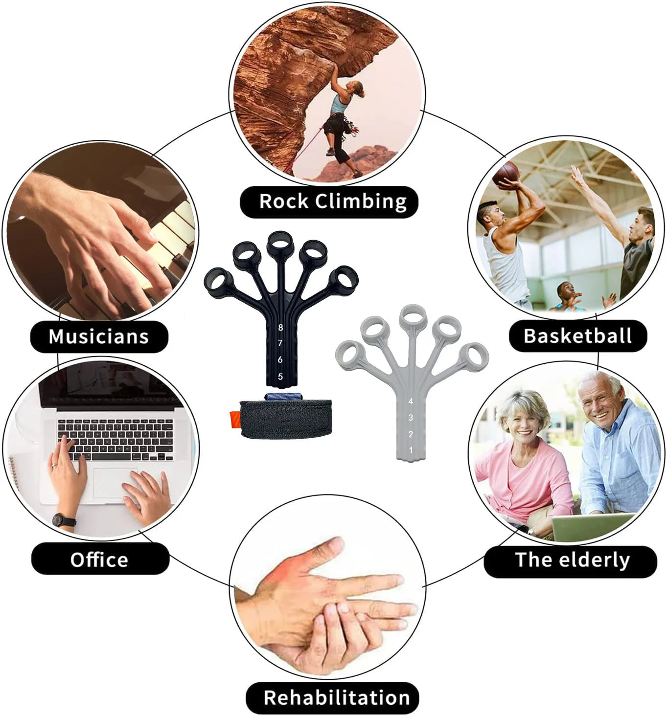 Silicone finger flexion and extension trainer with adjusting belt for adult rehabilitation