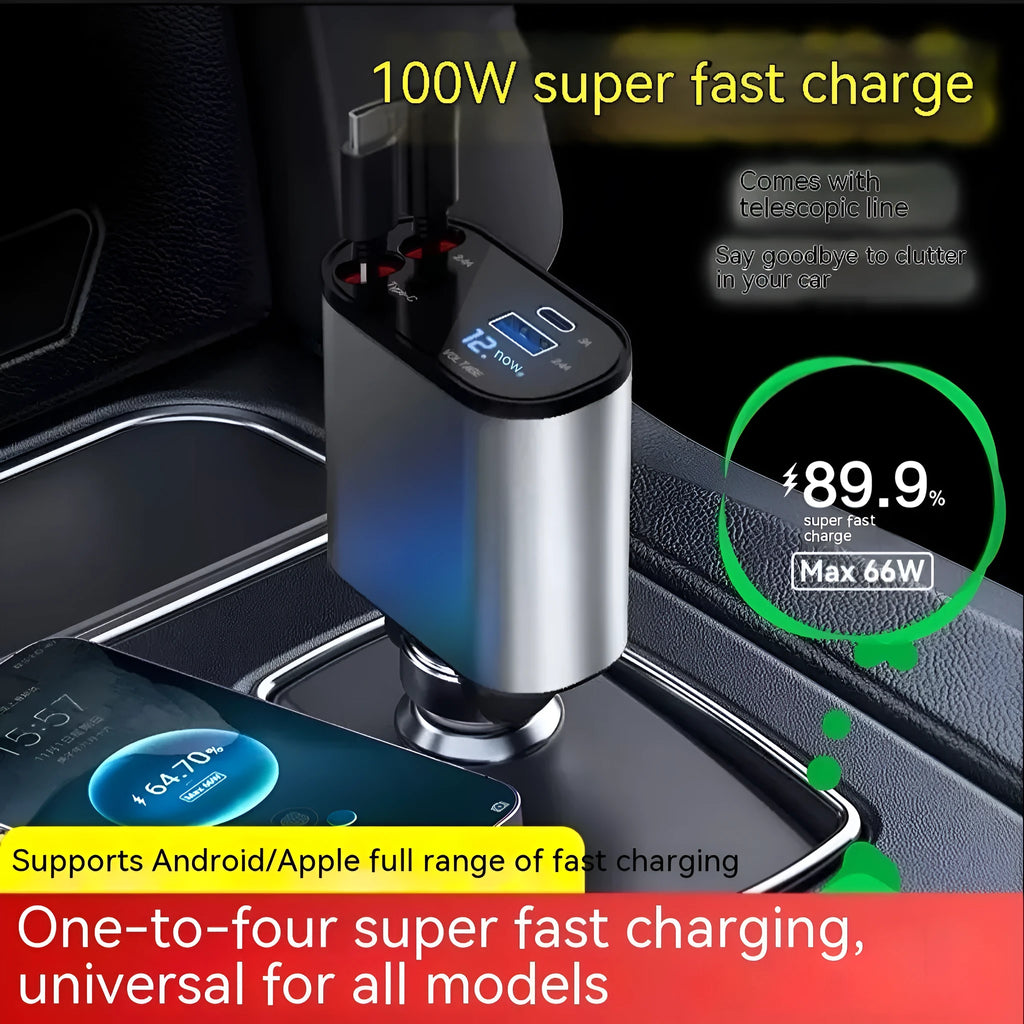 Automatic retractable car charger with cable extended from vehicle cigarette lighter socket