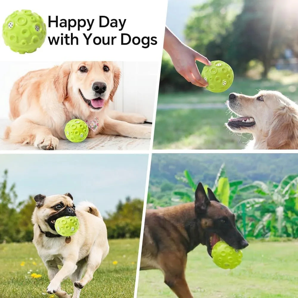 Durable dog chew toy ball with textured surface for teeth cleaning and anxiety relief