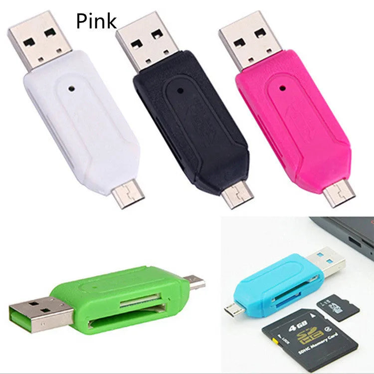 OTG dual-purpose card reader in white with USB 2.0 connector for SD and TF memory cards