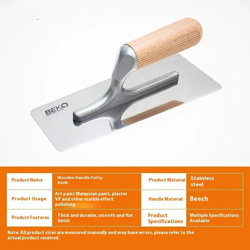 Stainless steel decorative scraper with wooden handle for wall and floor putty application