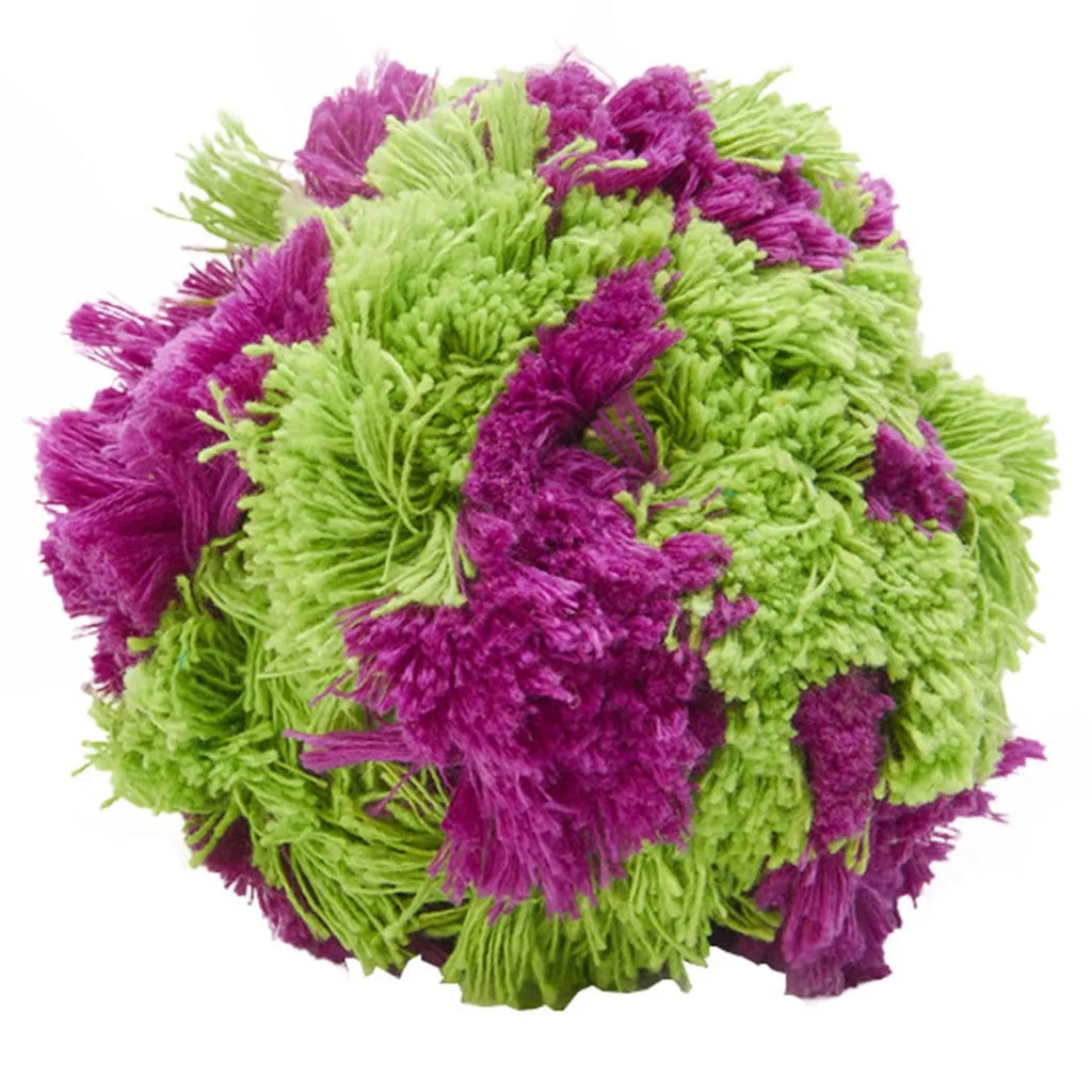 Purple plush dog ball toy with seaweed rope knots, 15cm diameter teething and interactive play toy