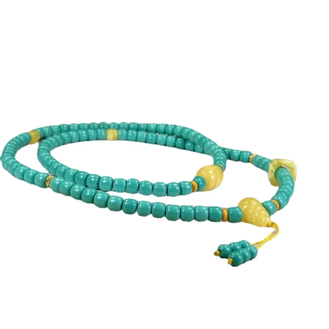 Turquoise stone mesh flower lucky pendant necklace with adjustable ball bead chain