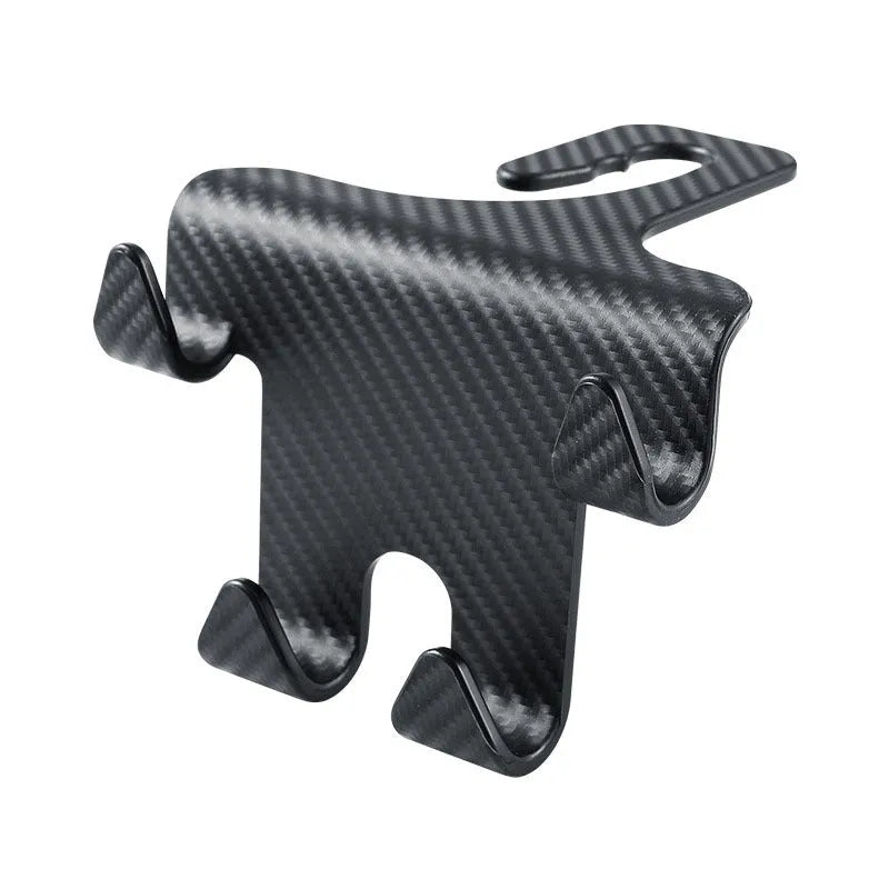 Black ABS plastic car multifunction hook bracket with integrated mobile phone holder for rear seat mounting.