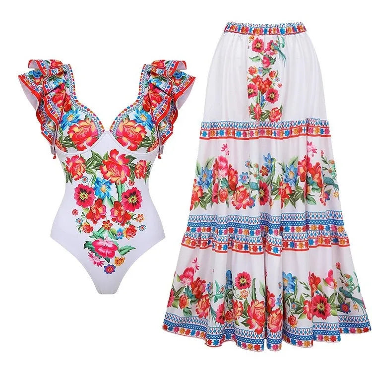 Women's printed one-piece swimsuit in polyester fabric available in multiple colours and sizes