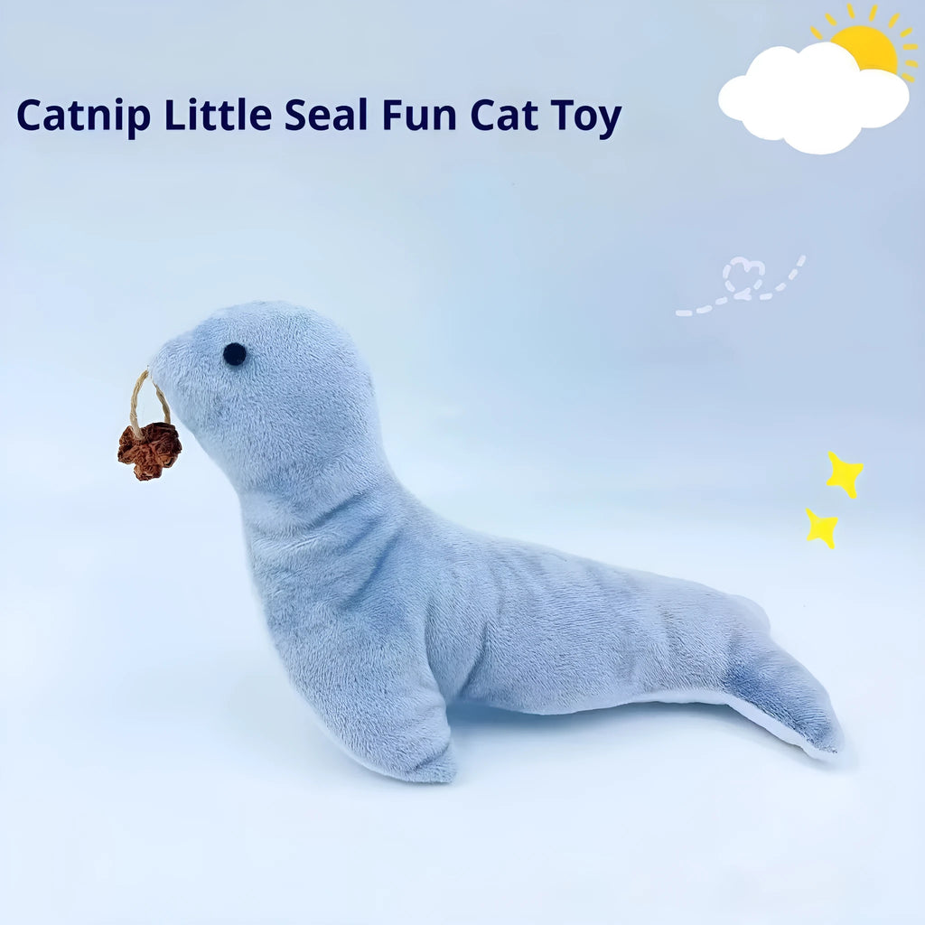 Blue cat sea lion plush toy with bell sound and catnip