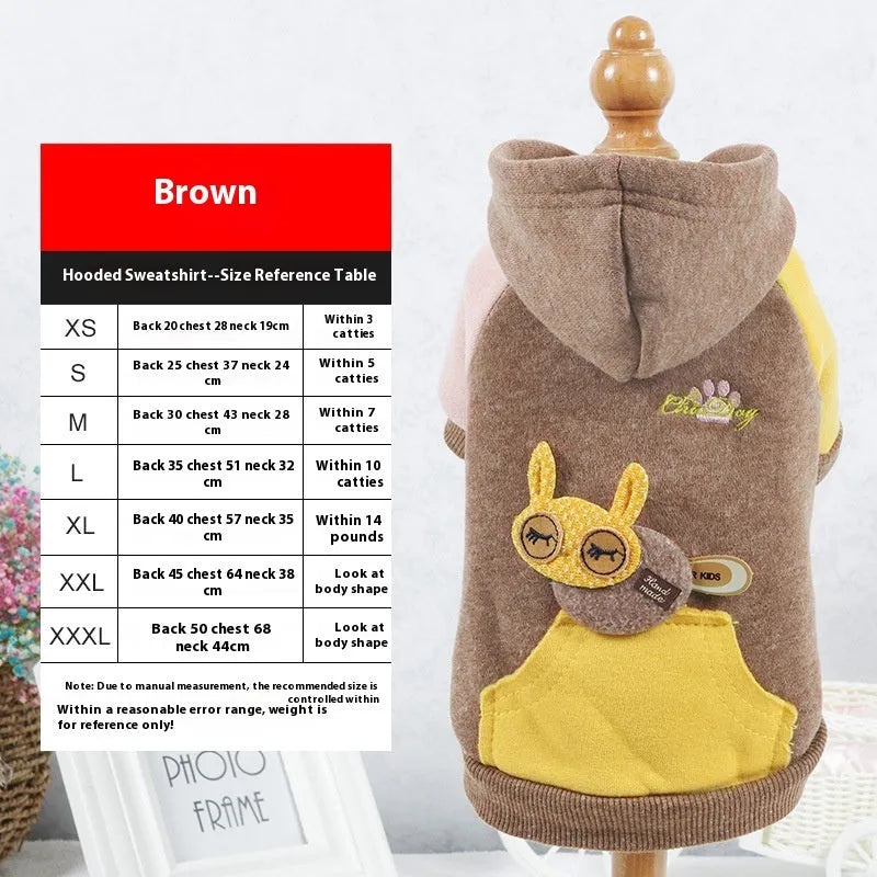 Brown cotton dog sweatshirt shown on a medium-sized dog with casual leisure styling