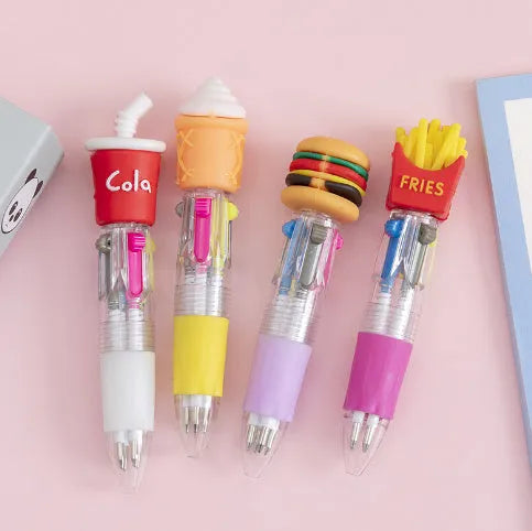 Cartoon themed four-colour press ballpoint pen with a silicone grip in a cactus design.