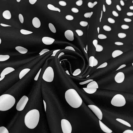 Multicolour polka dot pleated dress with square collar, short sleeves, and a zipper.