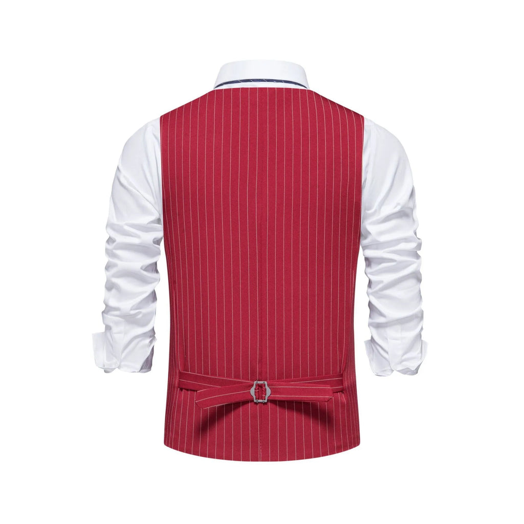 Men's striped suit vest in red black or khaki polyester formal business wear