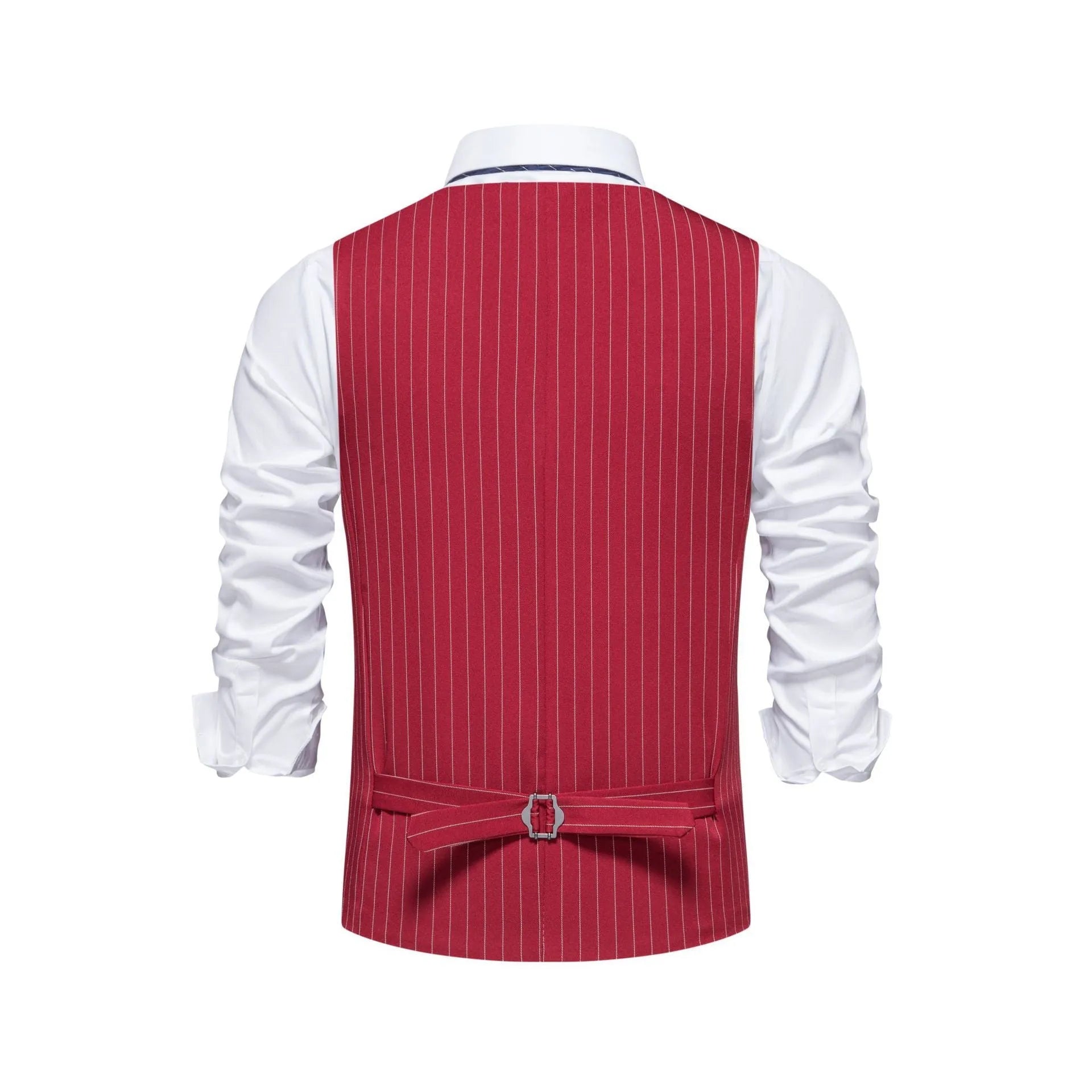 Men's striped suit vest in red black or khaki polyester formal business wear