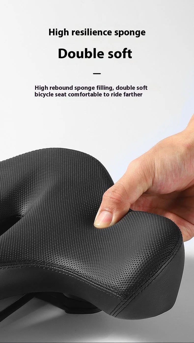 Black bicycle seat cushion with thickened foam padding for shock absorption on ordinary and mountain bikes