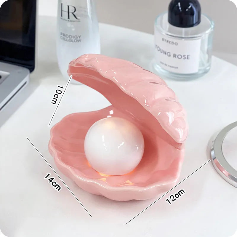 White porcelain storage tray with small night light in modern simplicity design, pink and white colour options