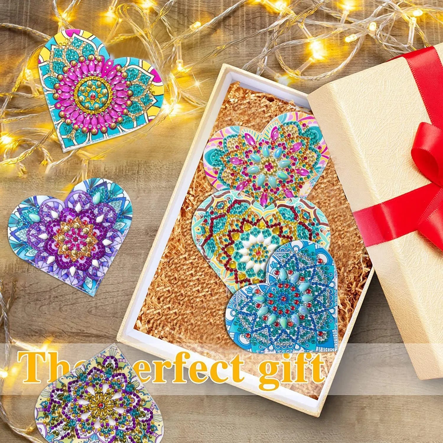 PU leather handmade bookmark set with crystal flower decorations, six pieces shown
