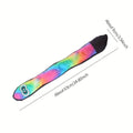 Snake-shaped plush dog squeak toy with rainbow stripe print for chewing and interactive play
