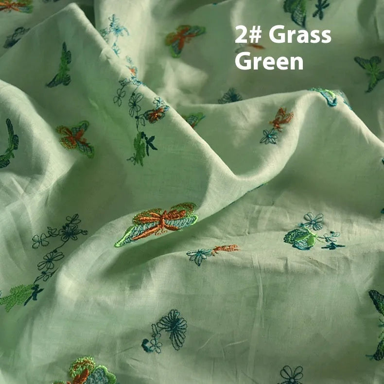 Pure ramie fabric in beige, grass green, and dark green, showing 140cm width.