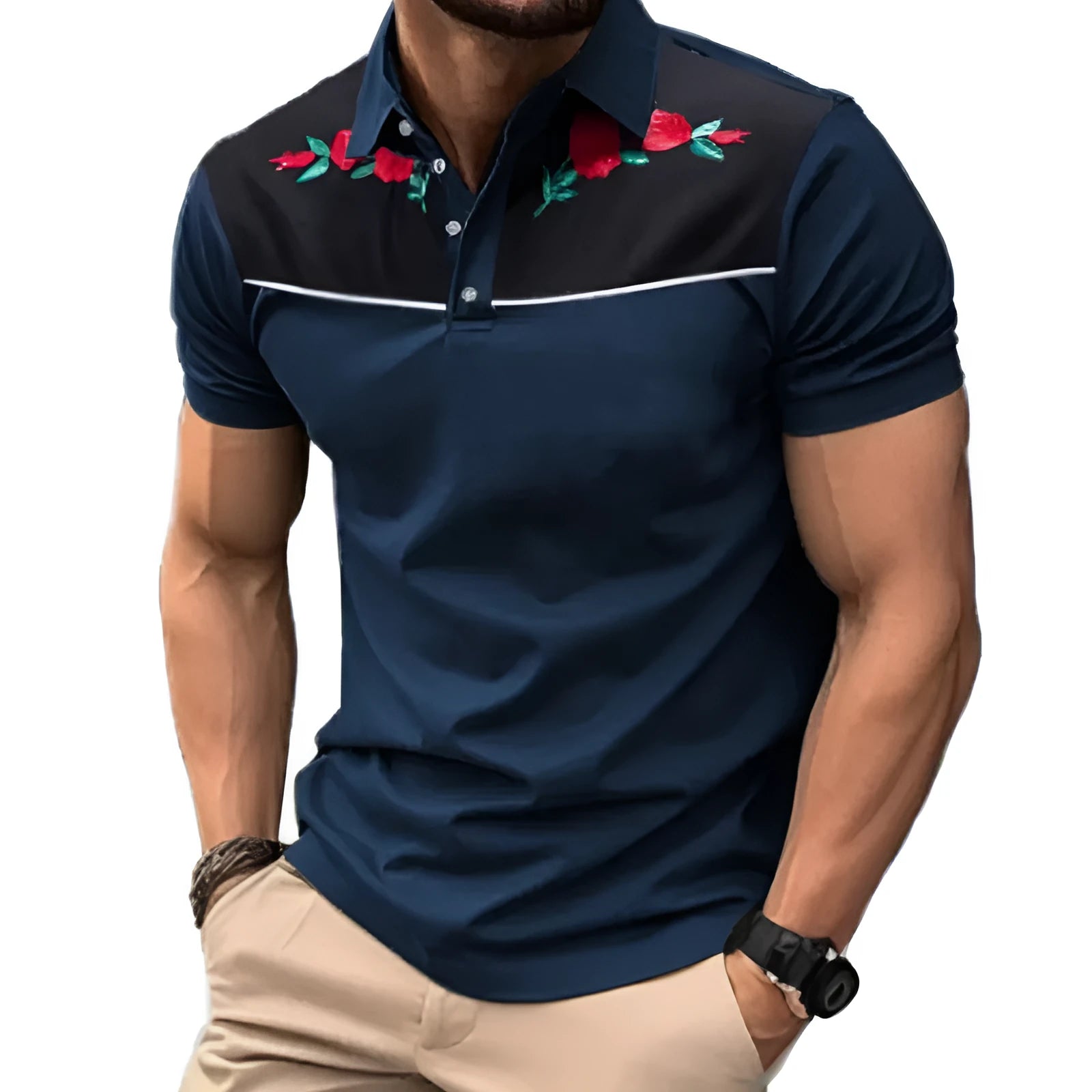 Men's short sleeve polo shirt in picture colour featuring mesh fabric and zipper decorations for sports use