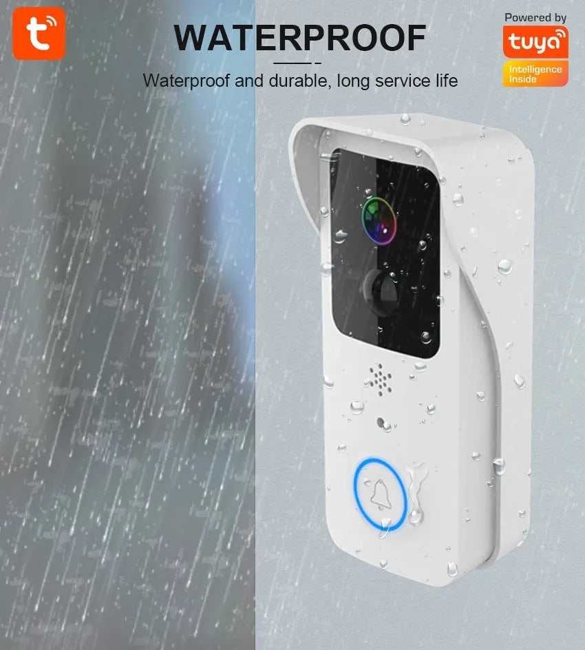 Black and white waterproof smart home visual doorbell with app connectivity for remote security monitoring