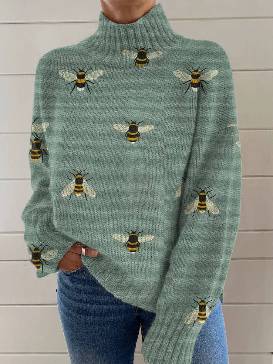 Women's Christmas pattern printed turtleneck sweater in macaron colours with long sleeves