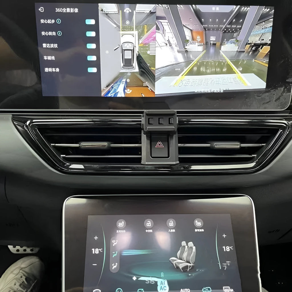 GOODWAY dashboard car mobile phone holder with clip-on vent mount and 360-degree rotating head.