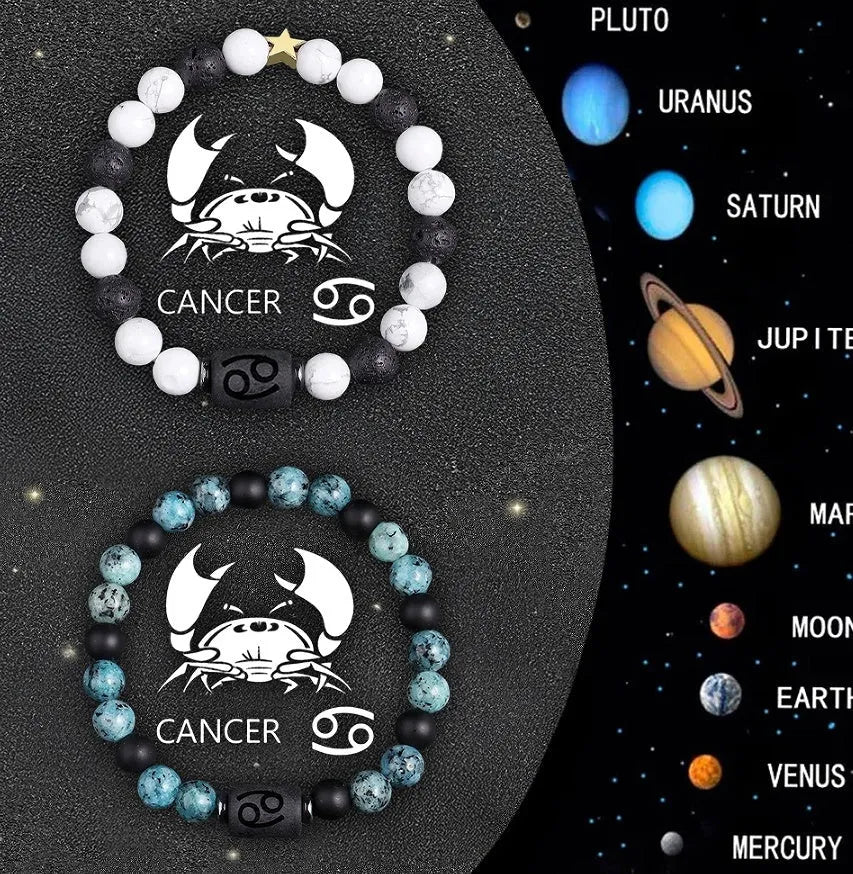 Set of two natural stone beaded bracelets for zodiac signs.