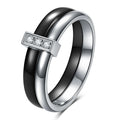 Zirconium ceramic women's ring with glossy stitching, 6MM wide band in steel black colour.