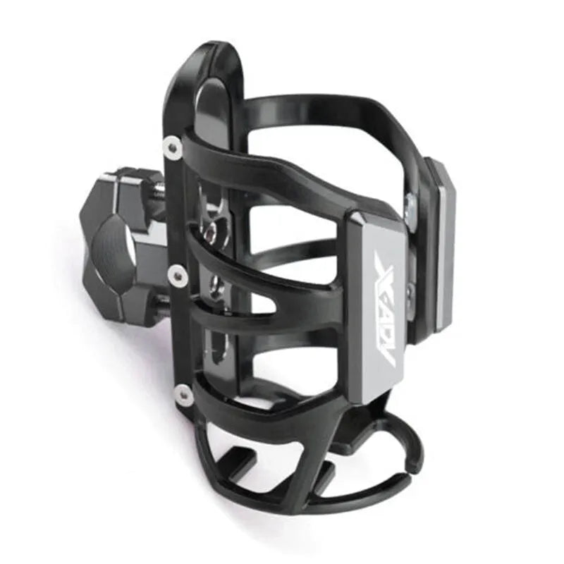Black water bottle cage mounted on Honda X-ADV scooter for hydration modification