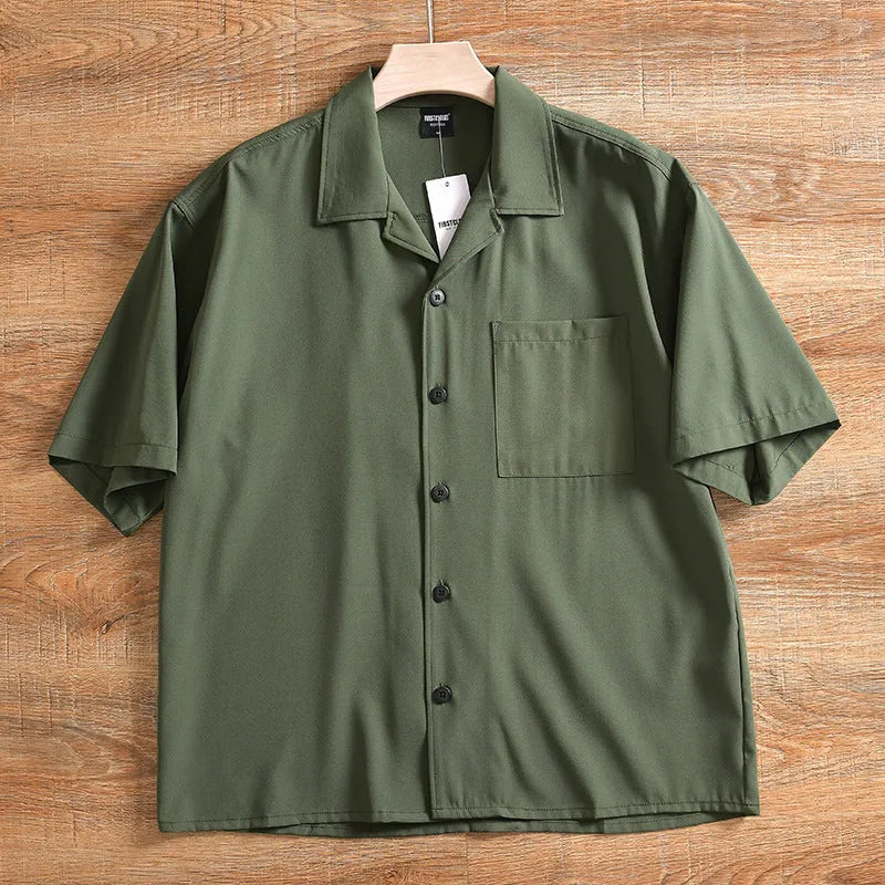 Men's lightweight pure cotton short sleeve shirt in loose fit with Japanese fresh style